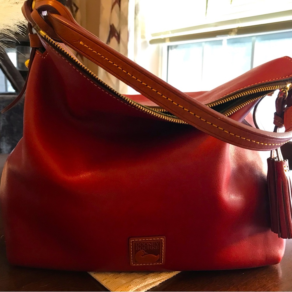 Dooney & Bourke Red Leather Hobo Shoulder Bag - Picture 2 of 11